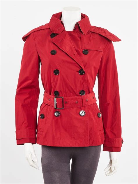 Parade Red Polyester Balmoral Hooded Short Trench Coat Size 4